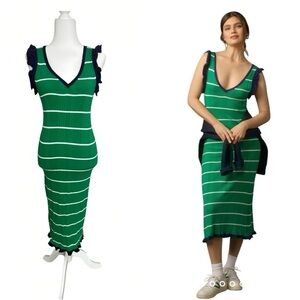Anthropologie Daily Practice Striped Sweater Midi Dress XXS Green White Navy